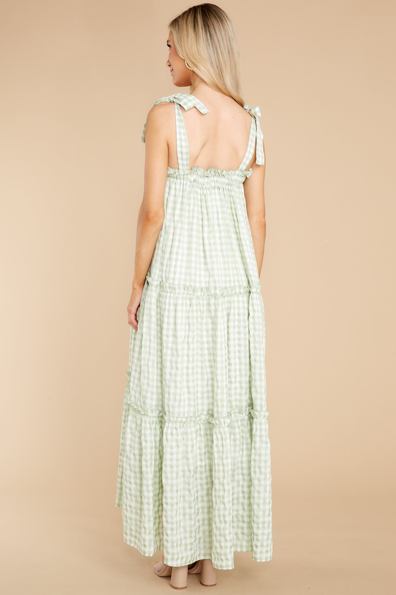 Cherished Memories Green Gingham Maxi Dress