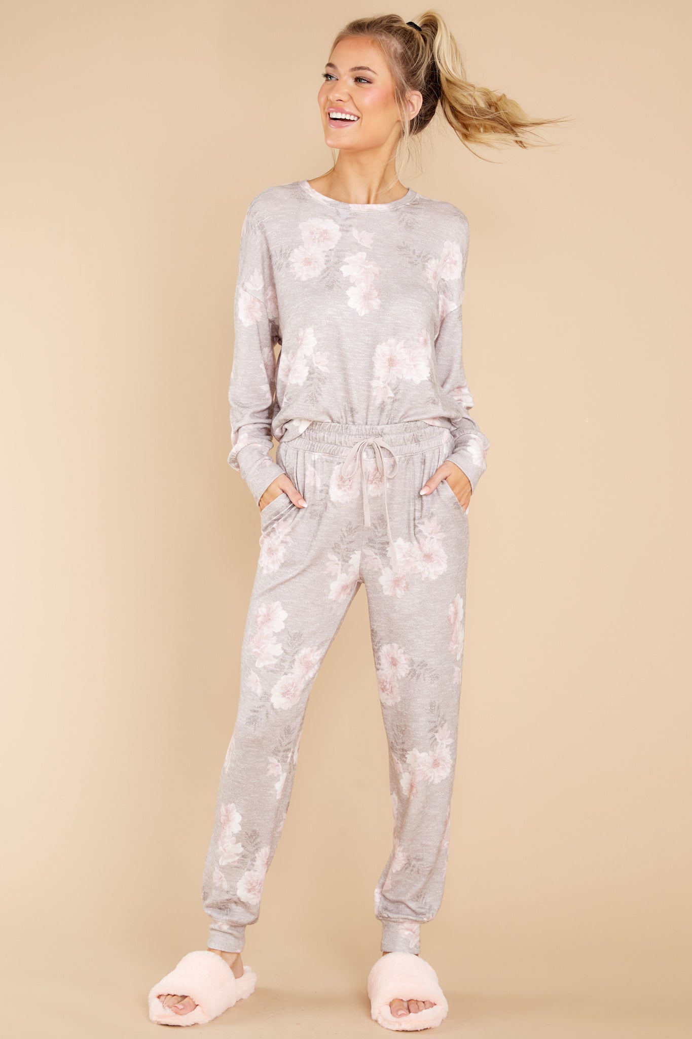 Comfy Taupe Ash Floral Jogger