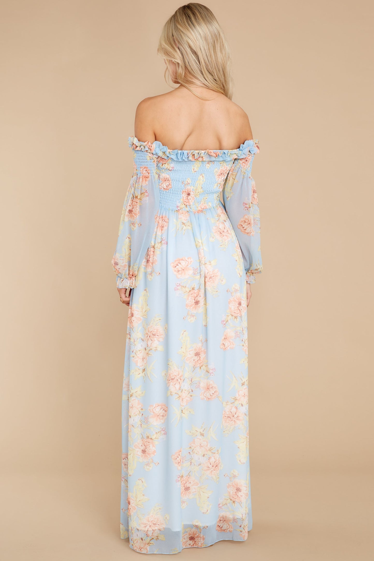 See You Looking Light Blue Floral Print Maxi Dress