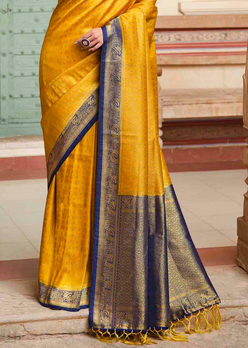 Gold Yellow Woven Kanjivaram Silk Saree