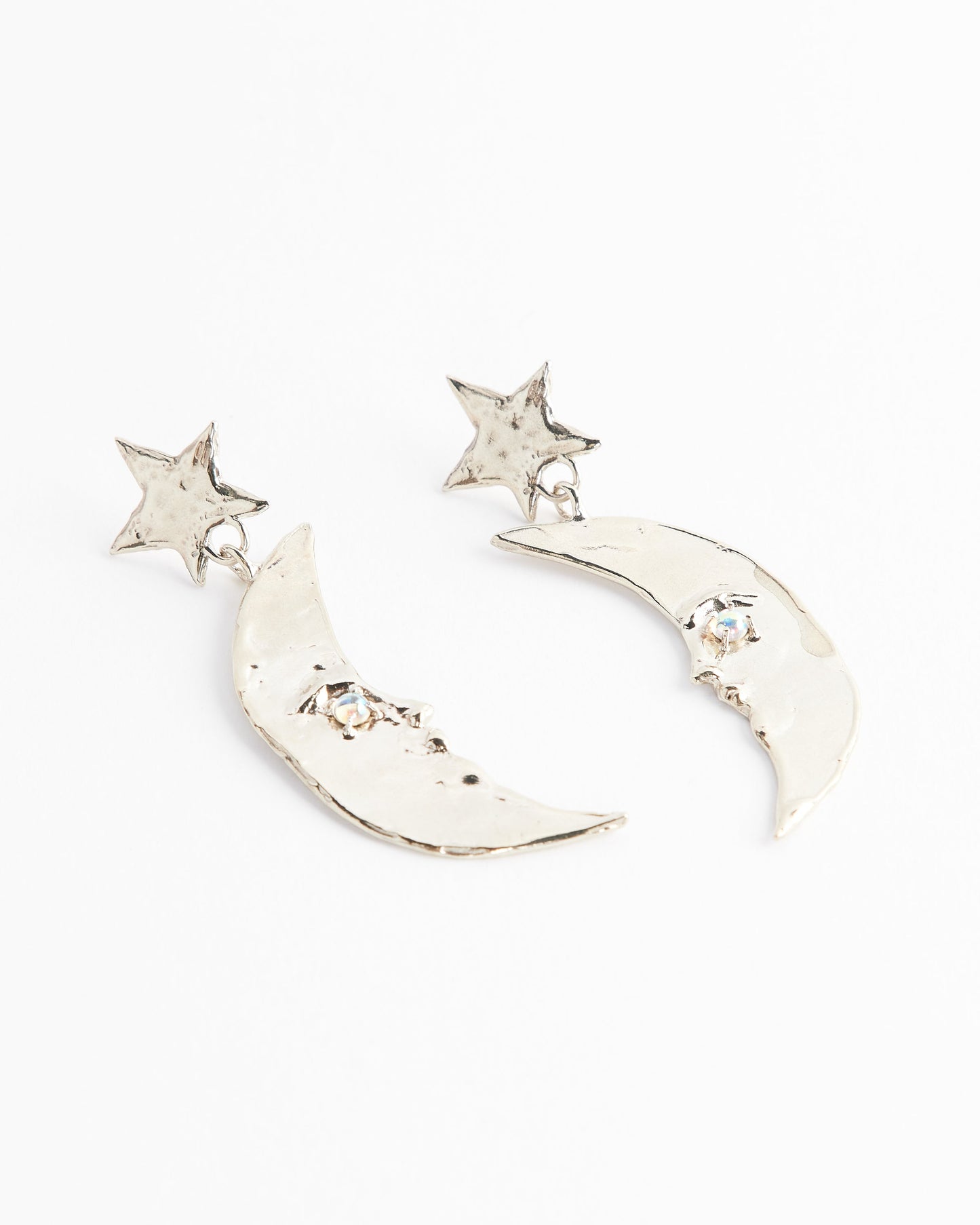 Moon Earrings in White Bronze Glass