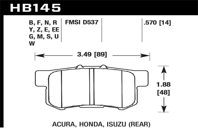 HAWK PERFORMANCE DTC-60 Race Rear Brake Pad Sets for 2000-2009 Honda S2000 | 2002-2006 Acura RSX | 2002-2011 Honda Civic Si (hawkHB145G.570)