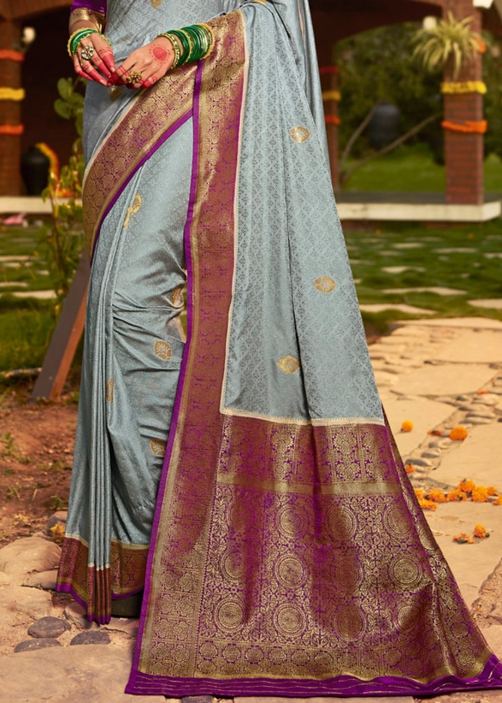 Dolphin Grey Zari Woven Kanjivaram Silk Saree:Wedding Edition