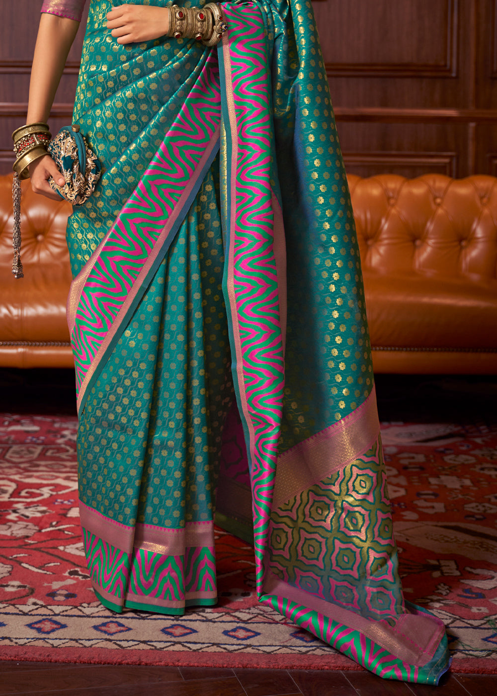 Teal Green Handloom Woven Banarasi Silk Saree
