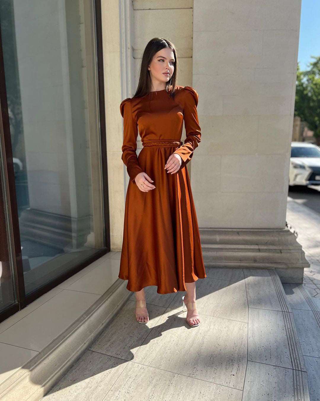 Mariana Copper Rust Long-Sleeved Maxi Dress