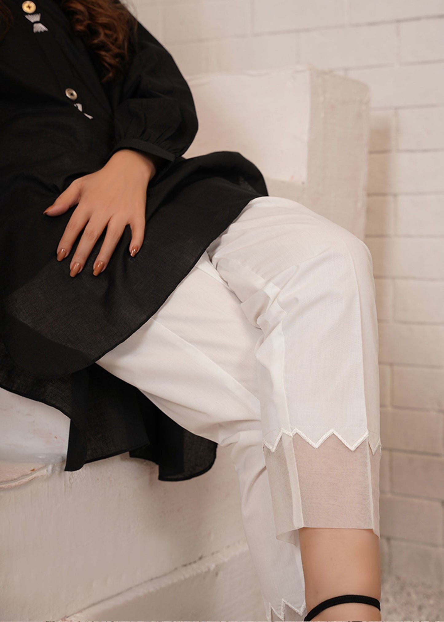 AKS E JAHAN - Zig Zag White Pants - TR-A-099A