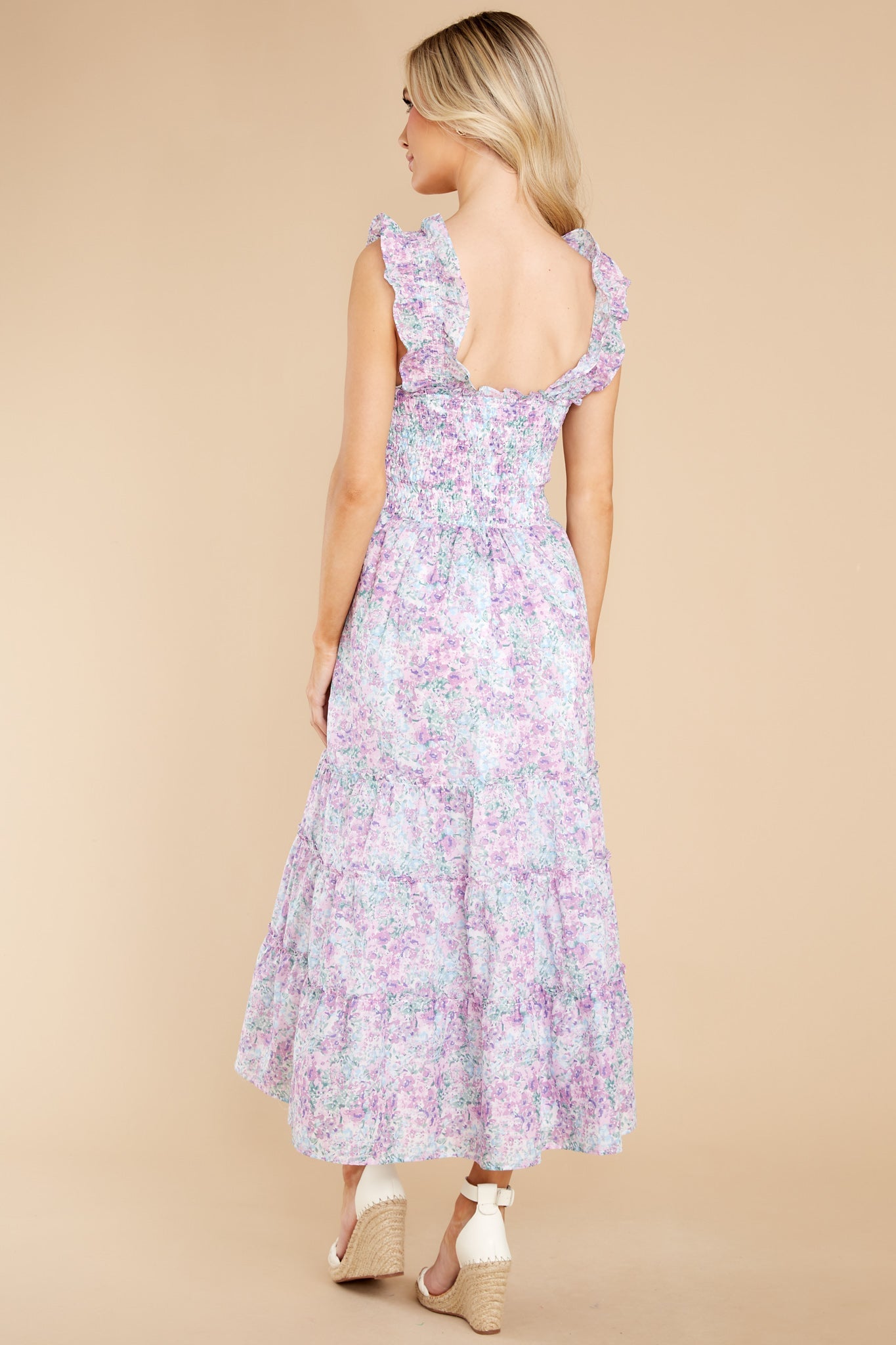 Always Daydreaming Lavender Floral Print Midi Dress