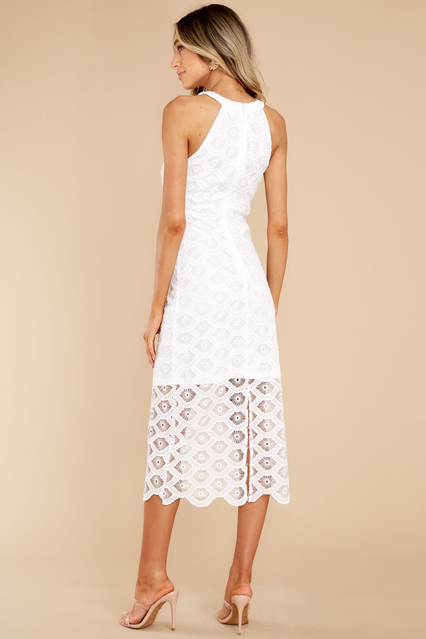 Enchanting Gaze White Lace Midi Dress