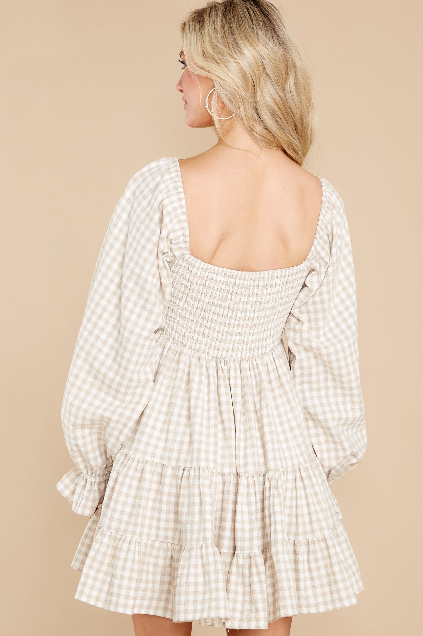 Mini Escape Beige Gingham Dress