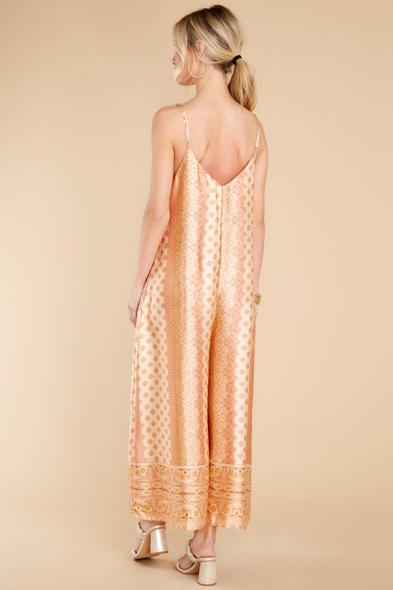 Going Abroad Apricot Multi Print Jumpsuit
