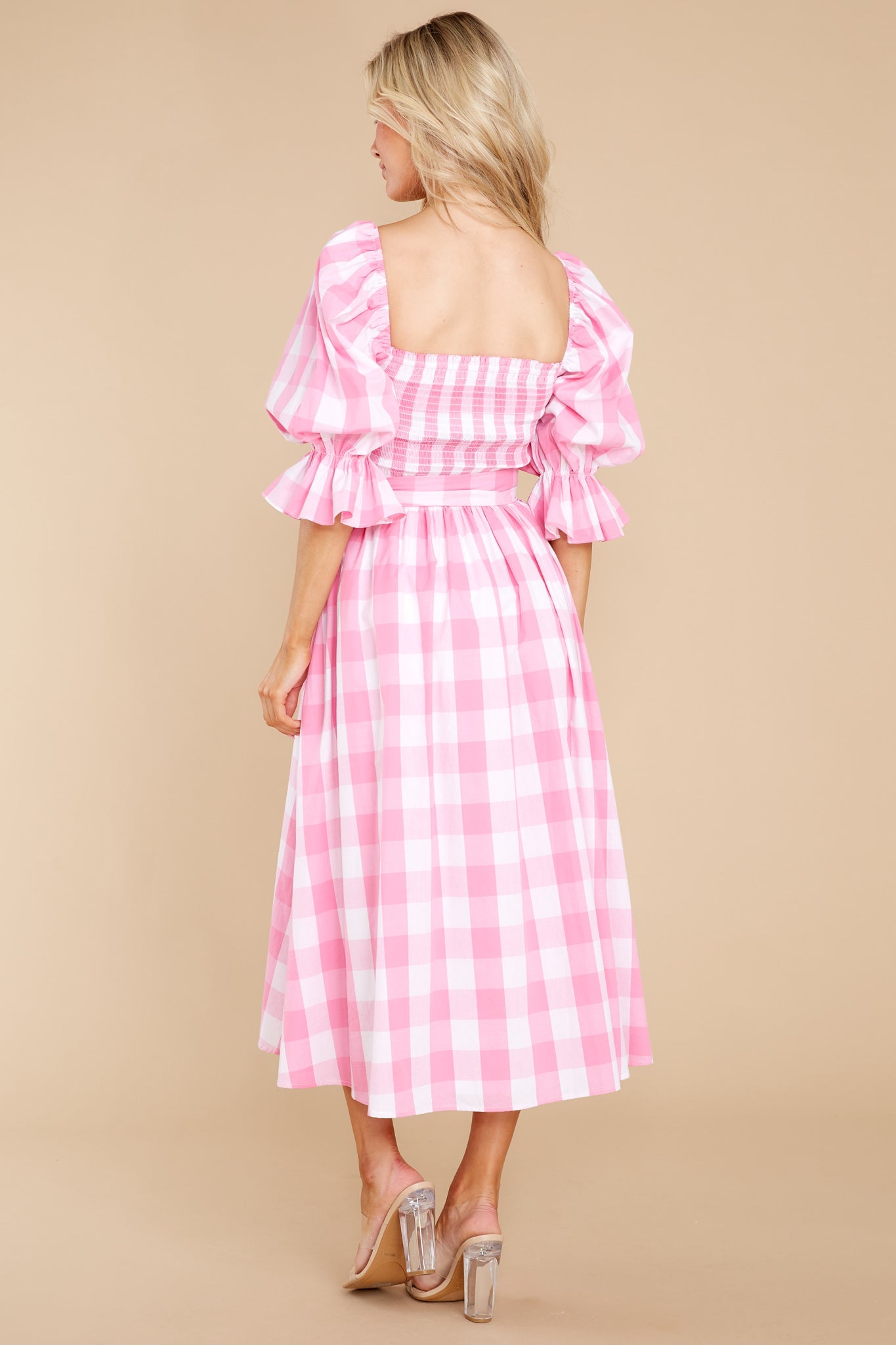 Dignity And Grace Pink Gingham Midi Dress