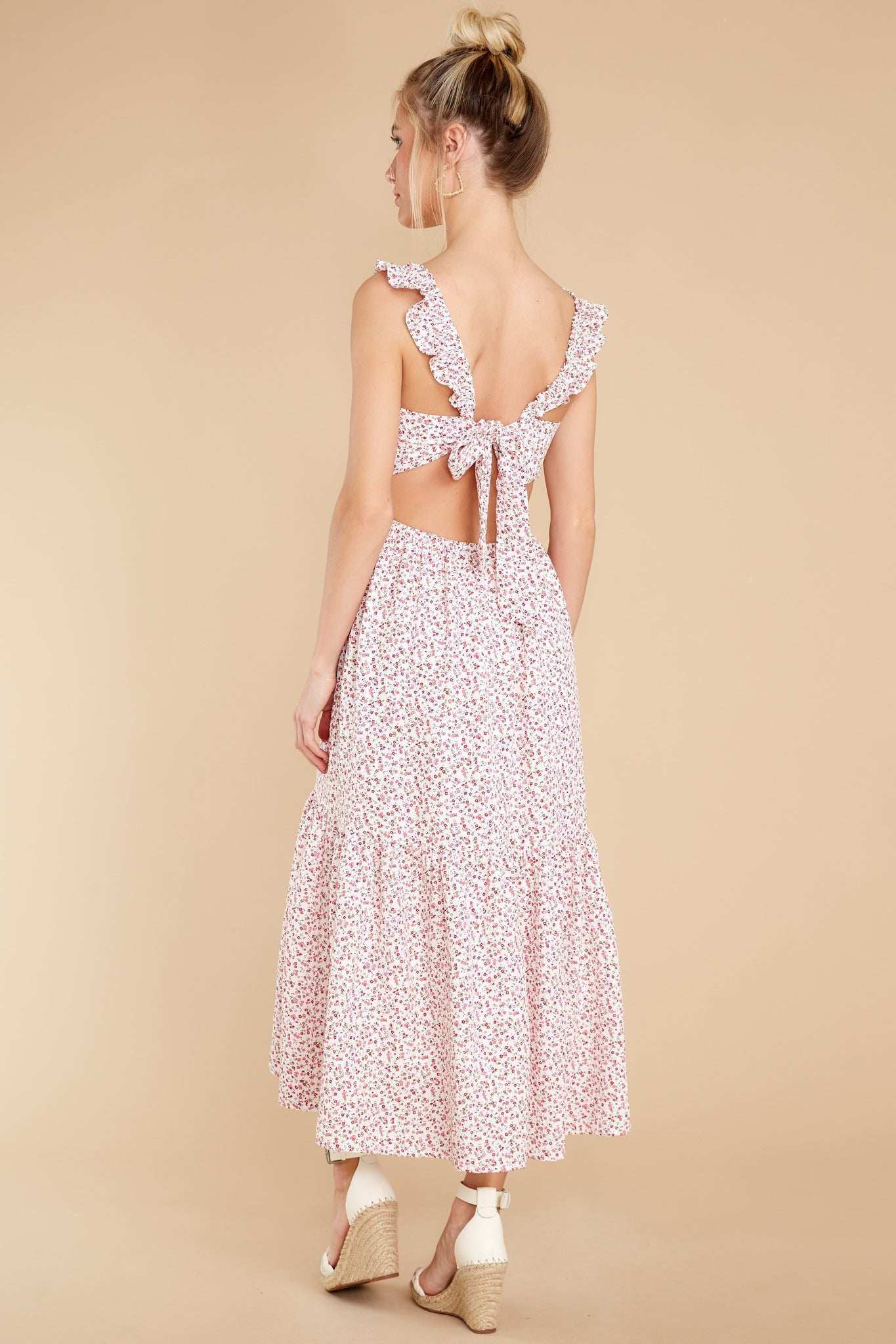 Never Goodbye Red Floral Print Midi Dress