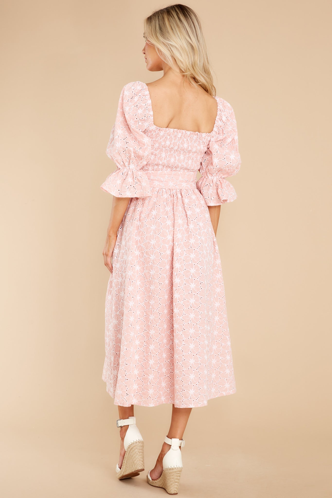 Beautiful Glow Blush Pink Floral Eyelet Dress