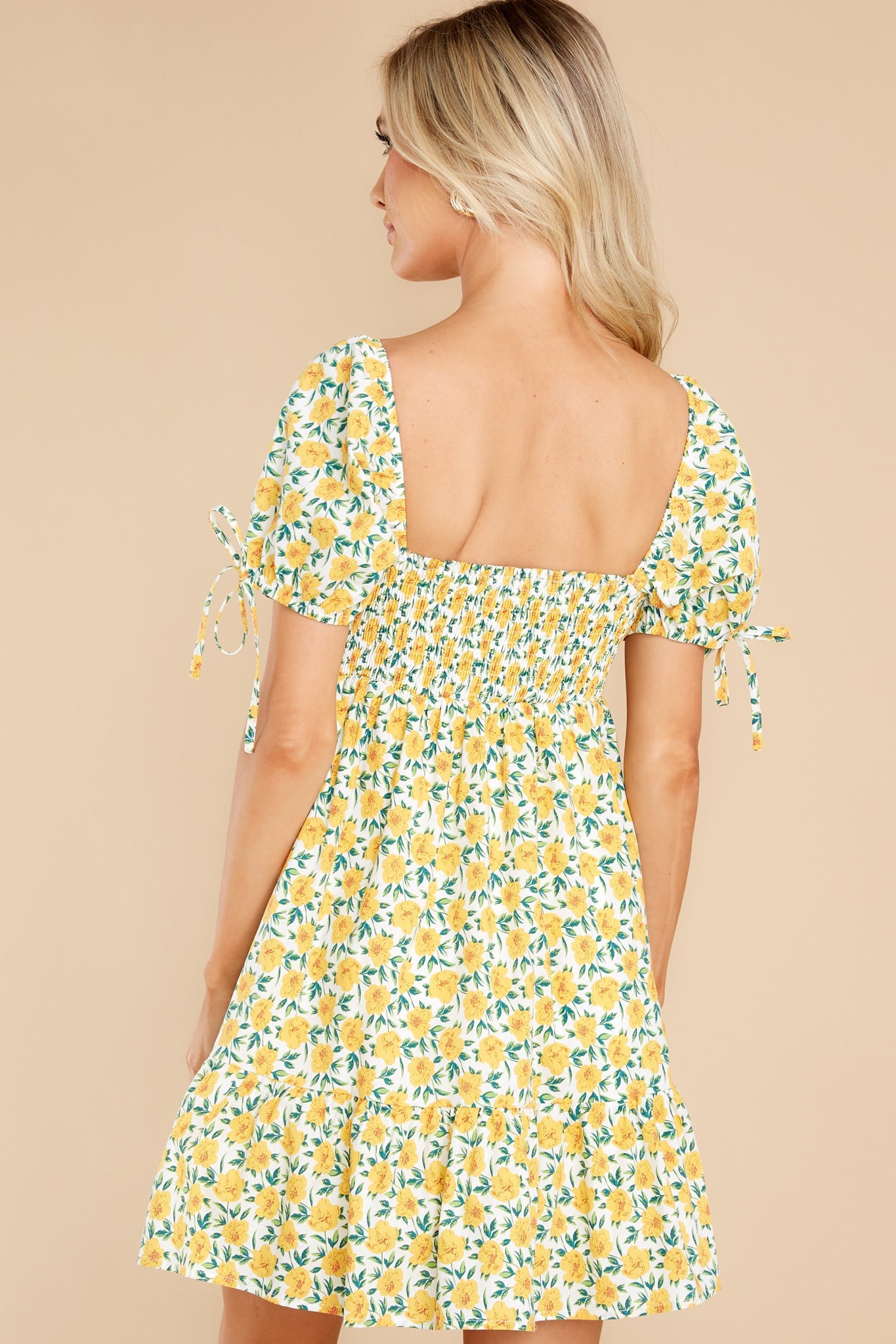 Flower Side Walks Yellow Floral Print Dress