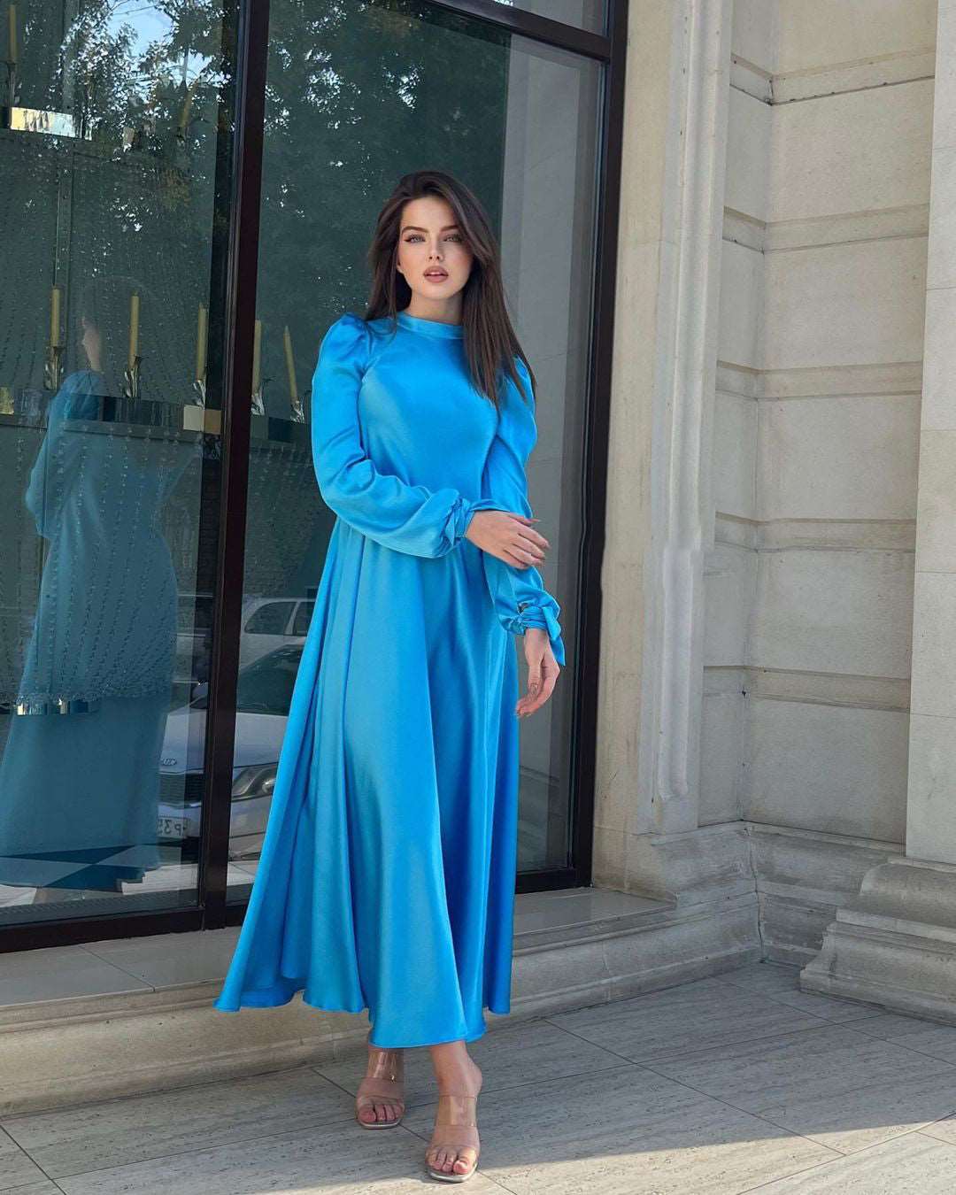 Jocasta Turquoise Long Sleeved Maxi Dress