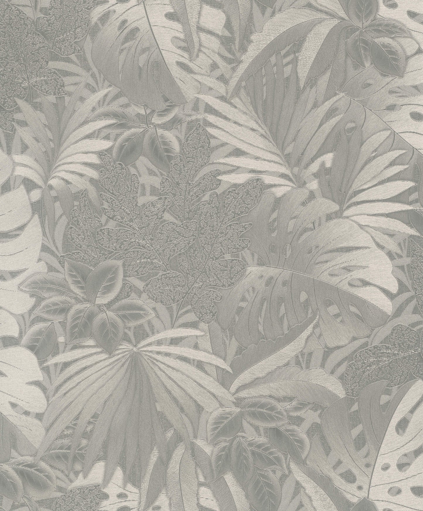 Metallic Jungle Leaves Platinum Wallpaper from Eden Collection by Galerie Wallcoverings