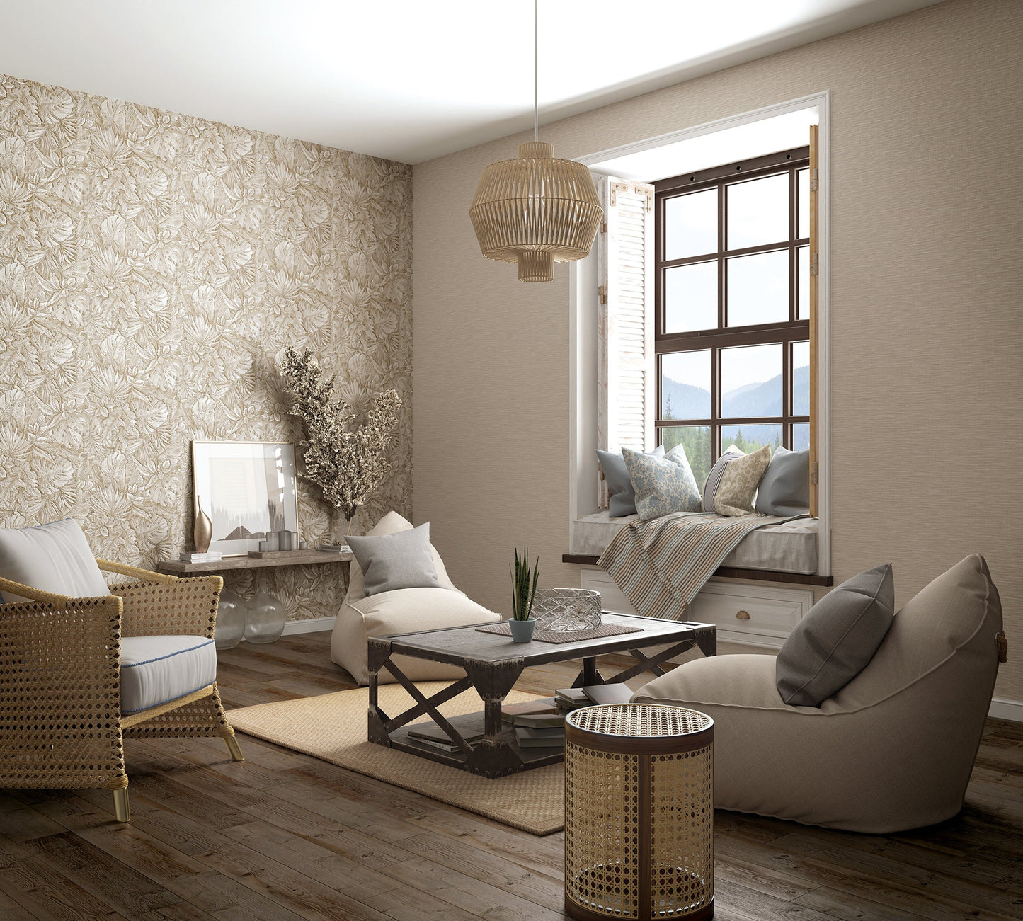 Jungle Leaves Beige Wallpaper from Eden Collection by Galerie Wallcoverings