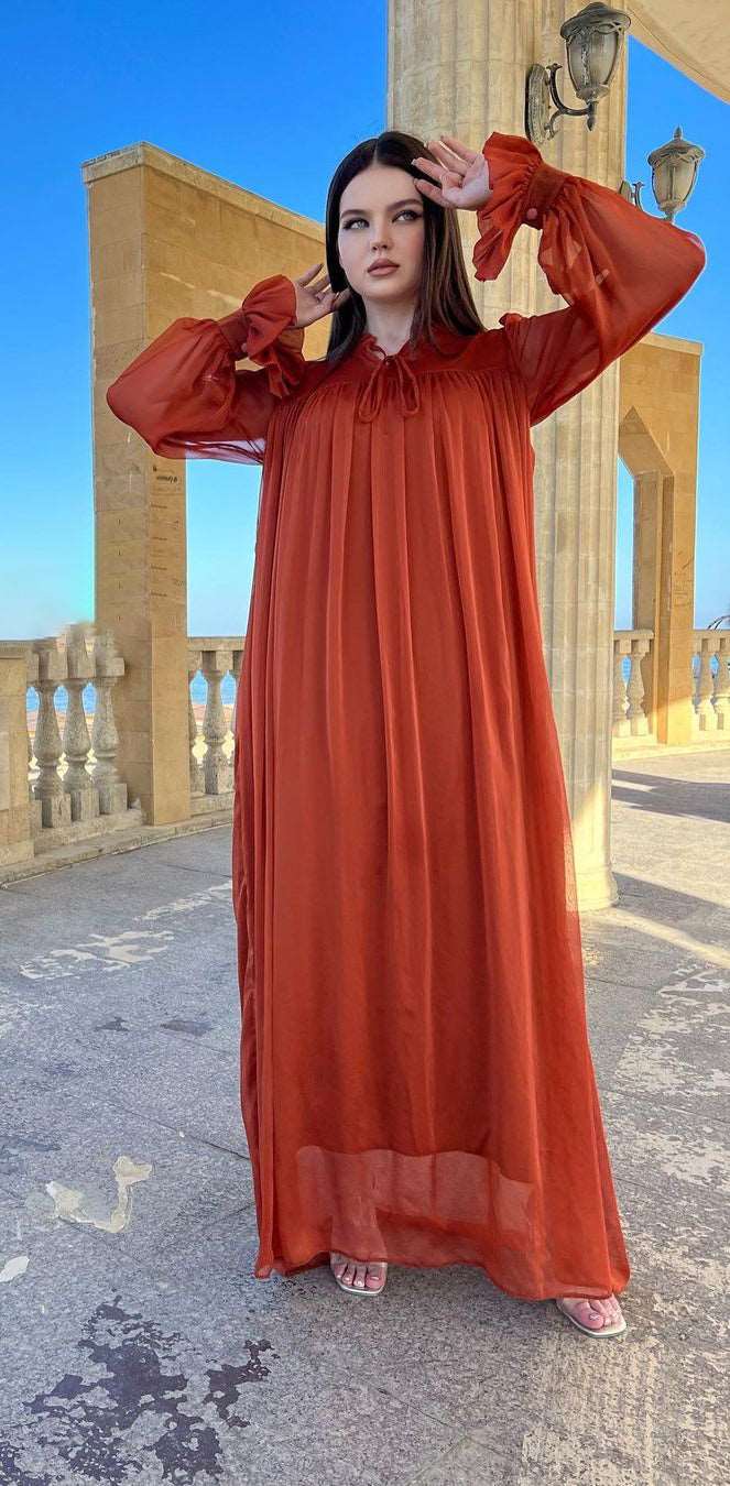 María José Rust Gathered Front Maxi Dress