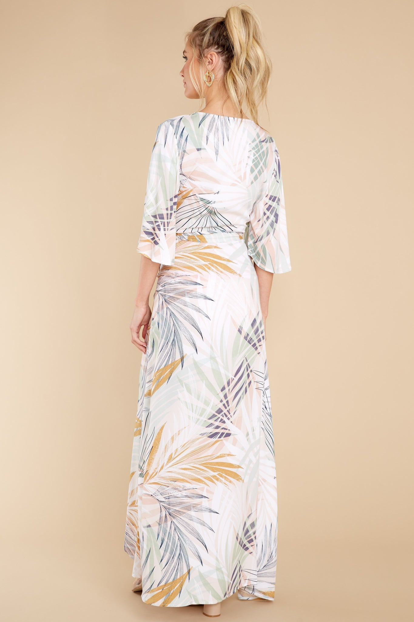I'm All Yours Beige Palm Beach Wrap Dress