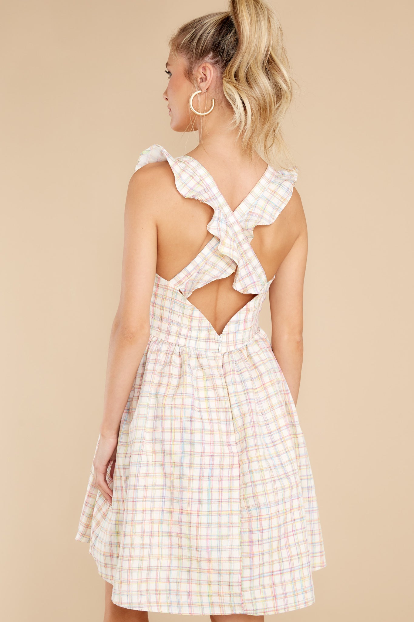 Darling Of Mine Ivory Multicolor Checkered Dress