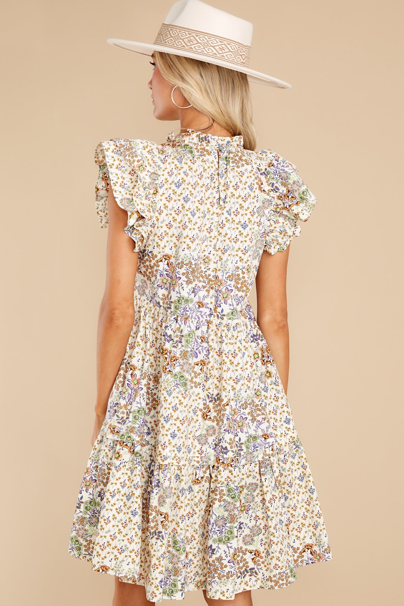 Majestic Meadows Ivory Floral Print Dress