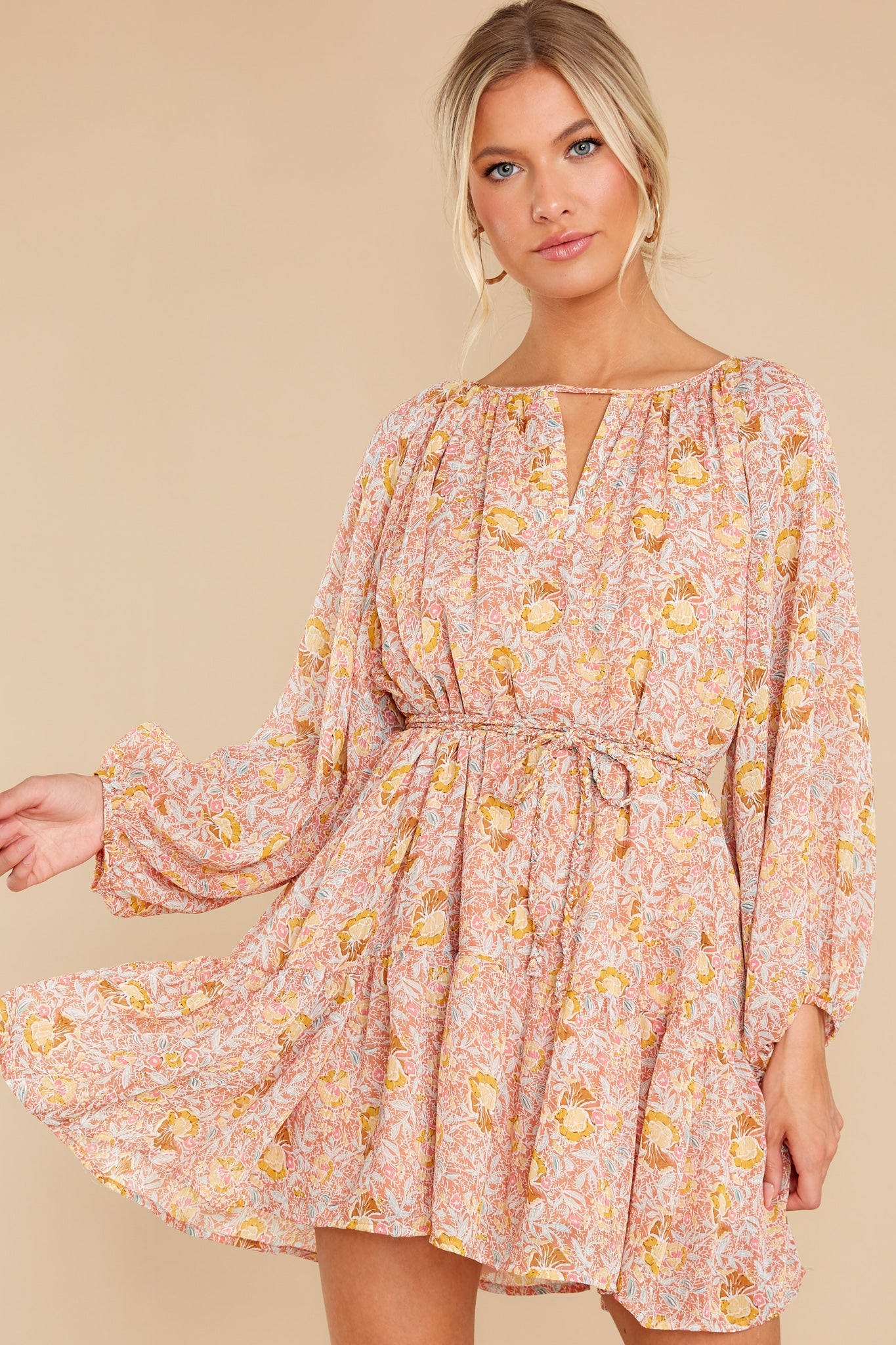 New Perspective Coral Multi Print Dress