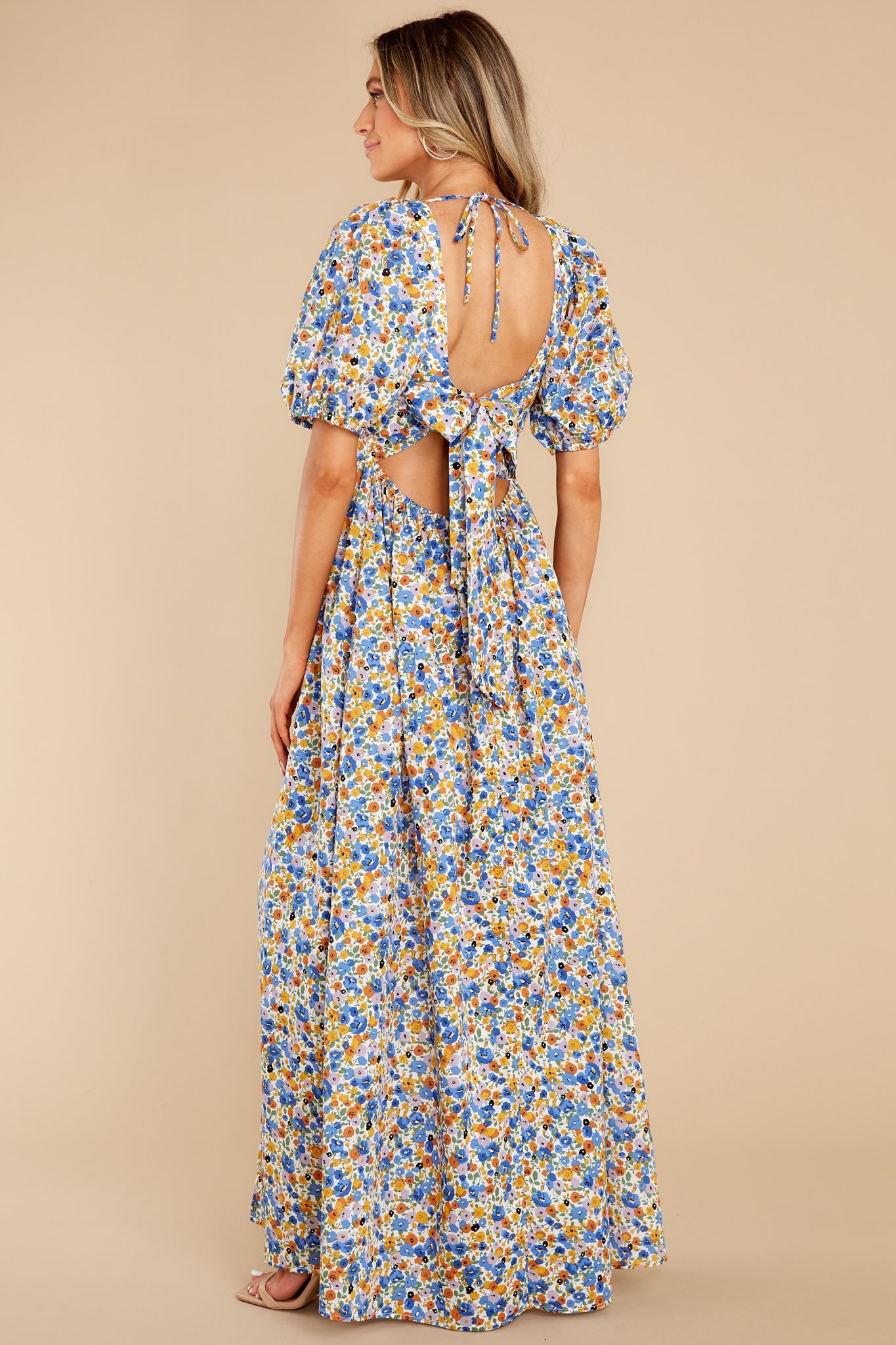 Have A Field Day Blue Floral Print Cotton Maxi Dress