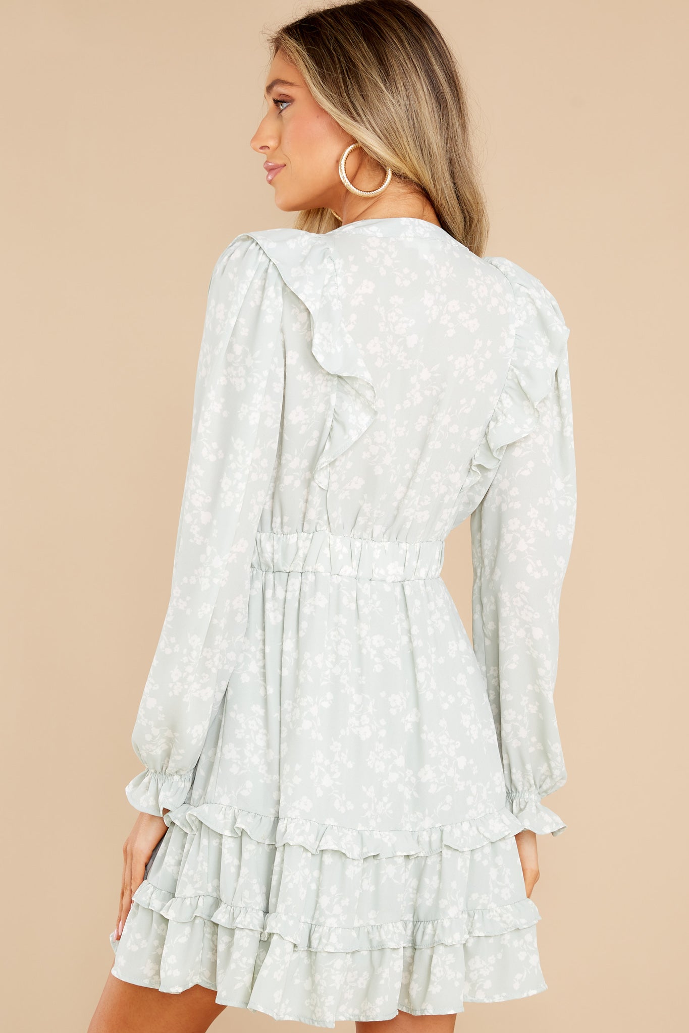 Light And Breezy Sage Floral Print Dress