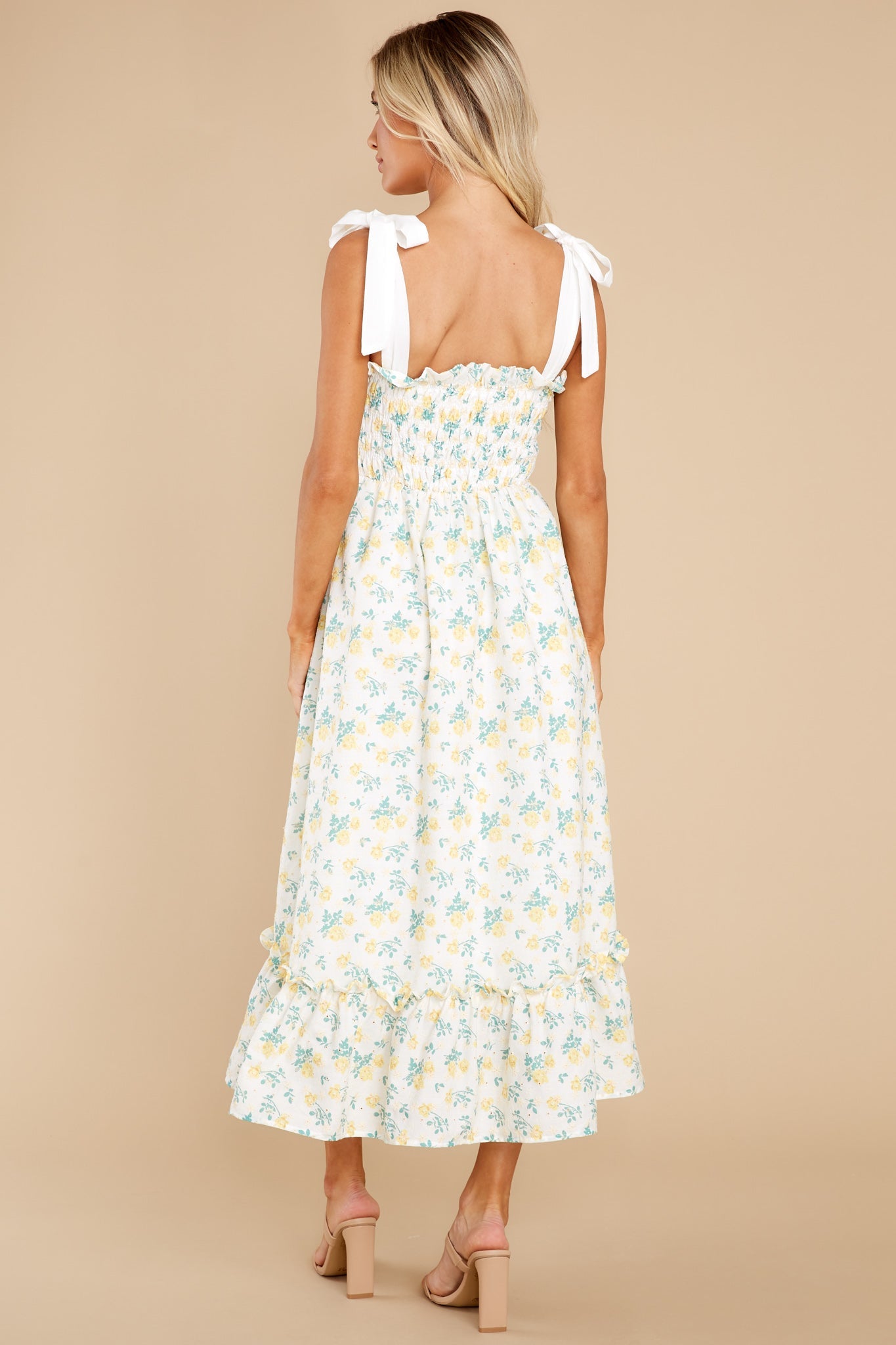 Camera Shy Yellow Floral Print Cotton Midi Dress