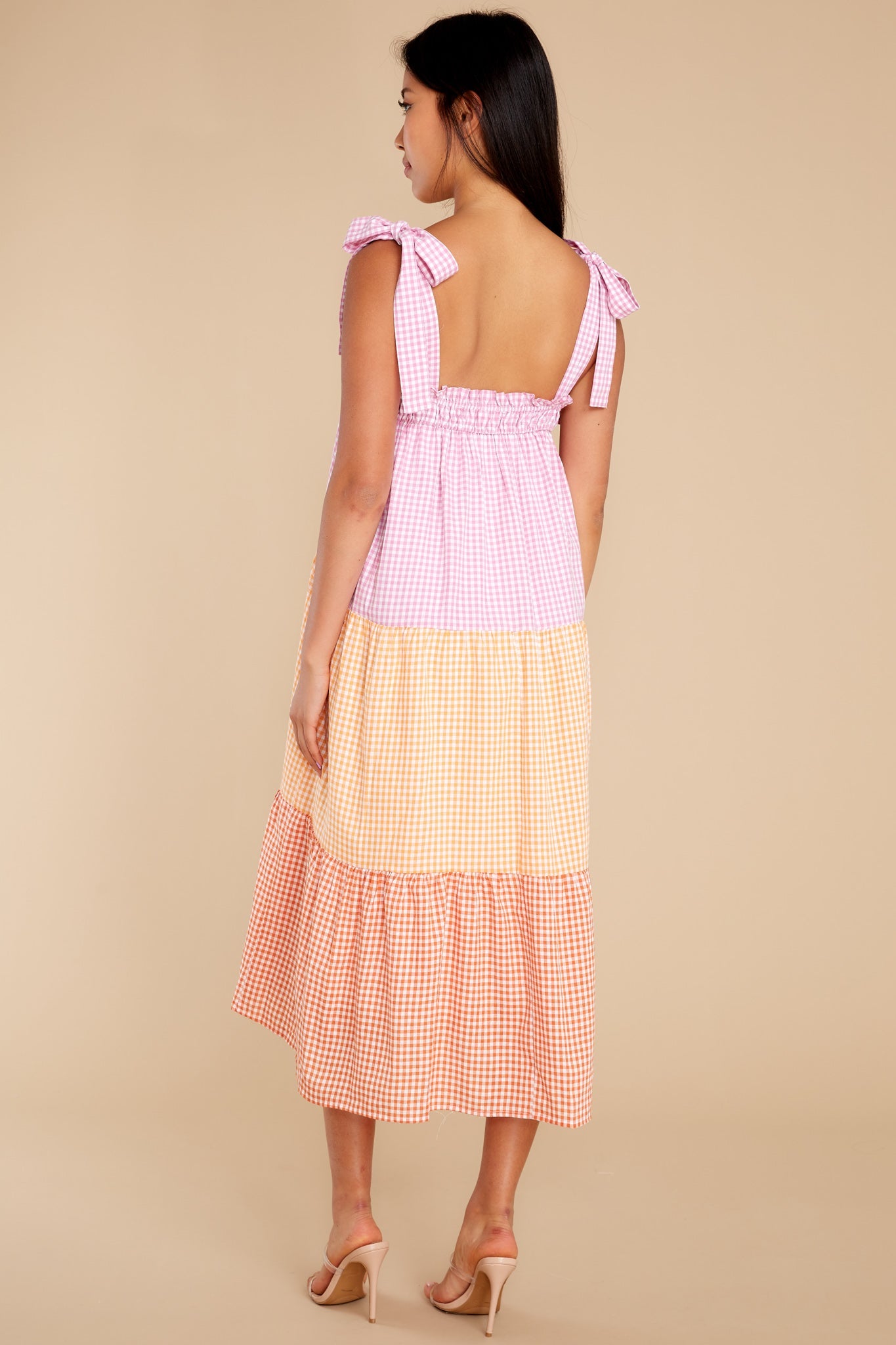 Delight Yourself Pink Multi Gingham Midi Dress