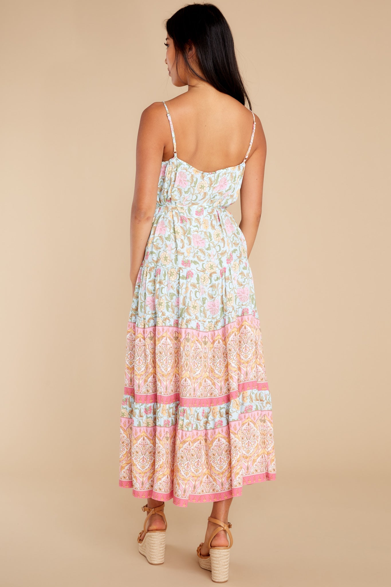 Hibiscus Sunsets Light Blue Floral Print Midi Dress