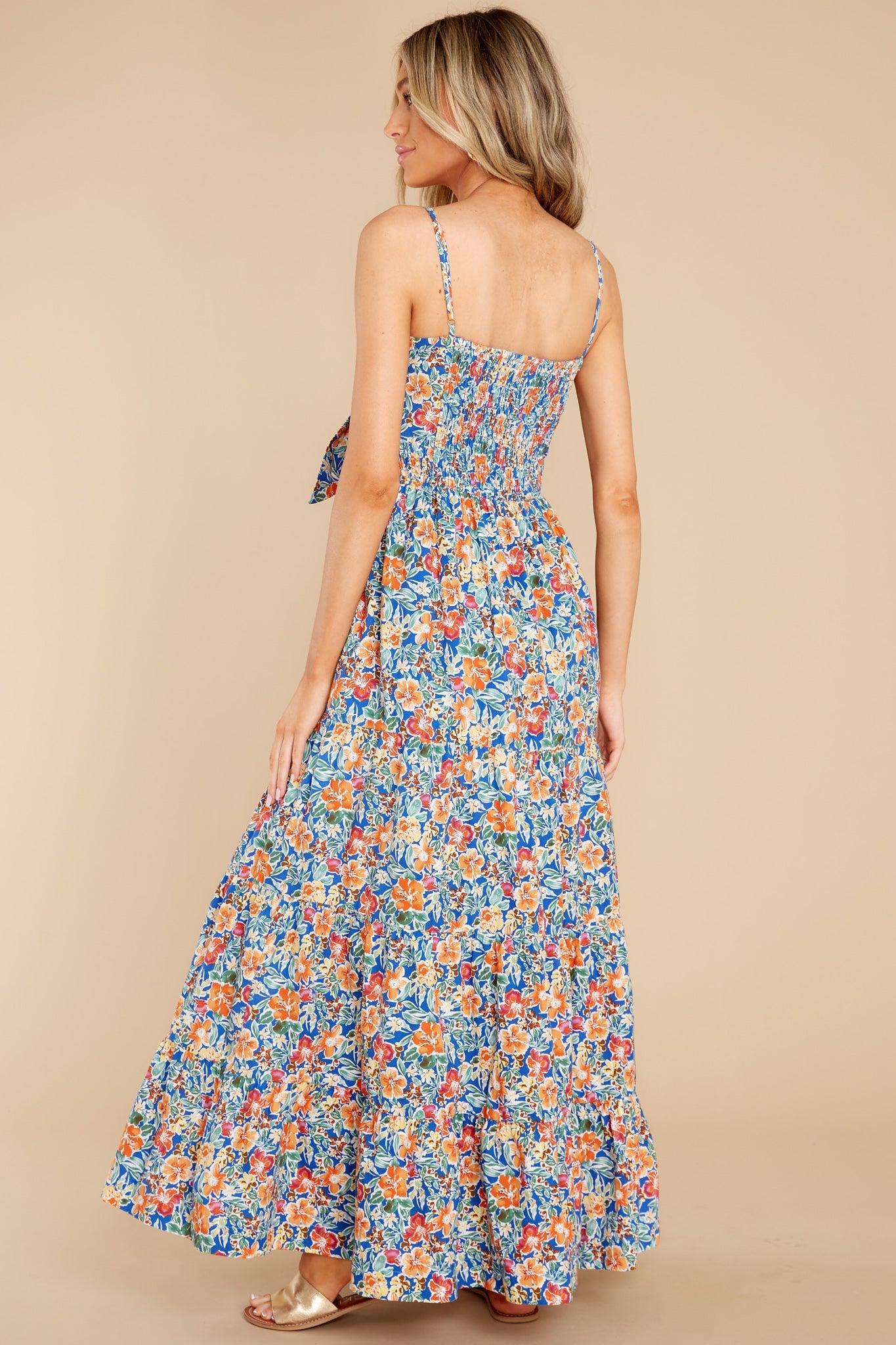 Home Free Blue Multi Floral Print Cotton Midi Dress