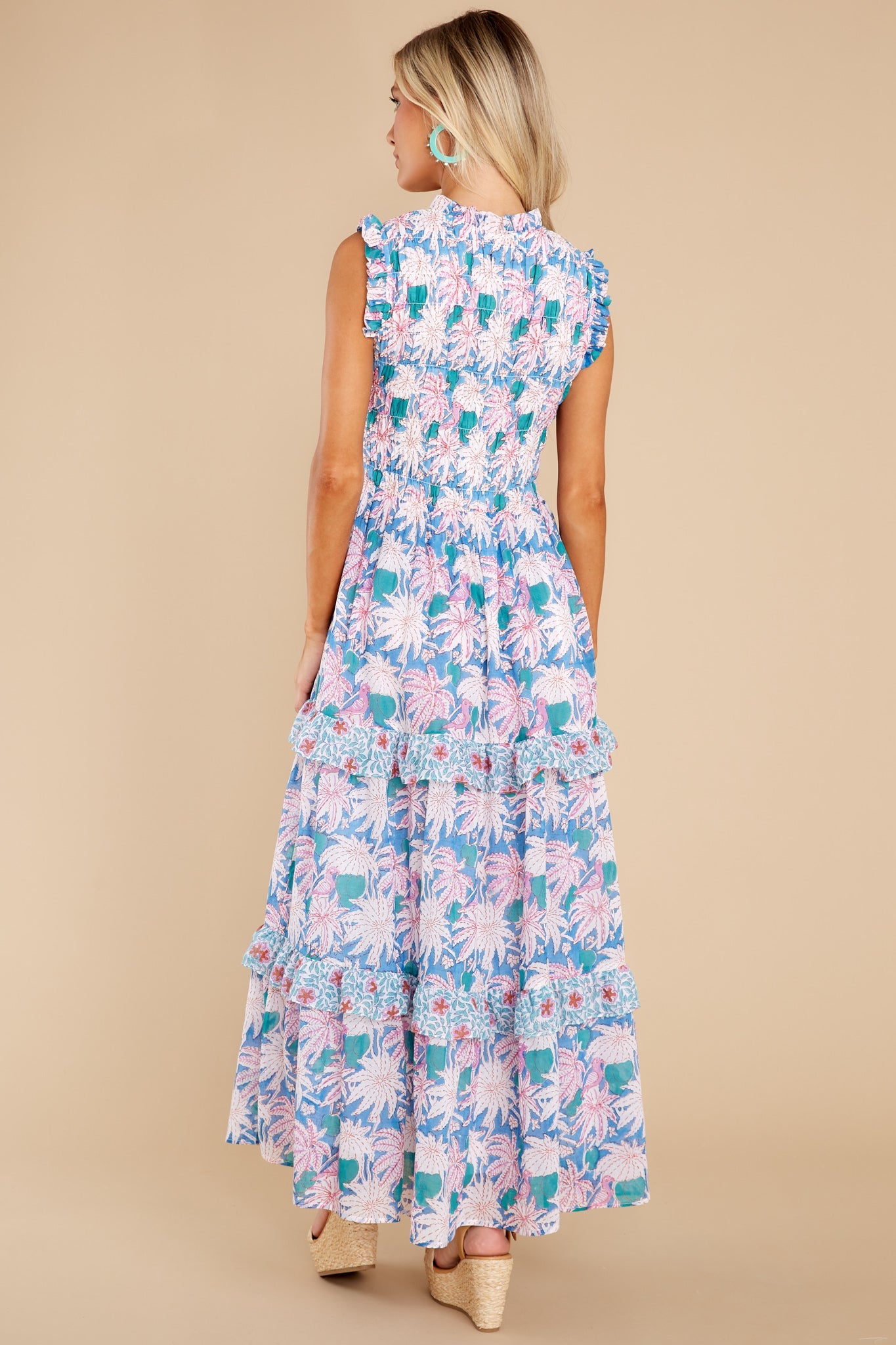 Cayman Blue Sleeveless Smocked Maxi Dress