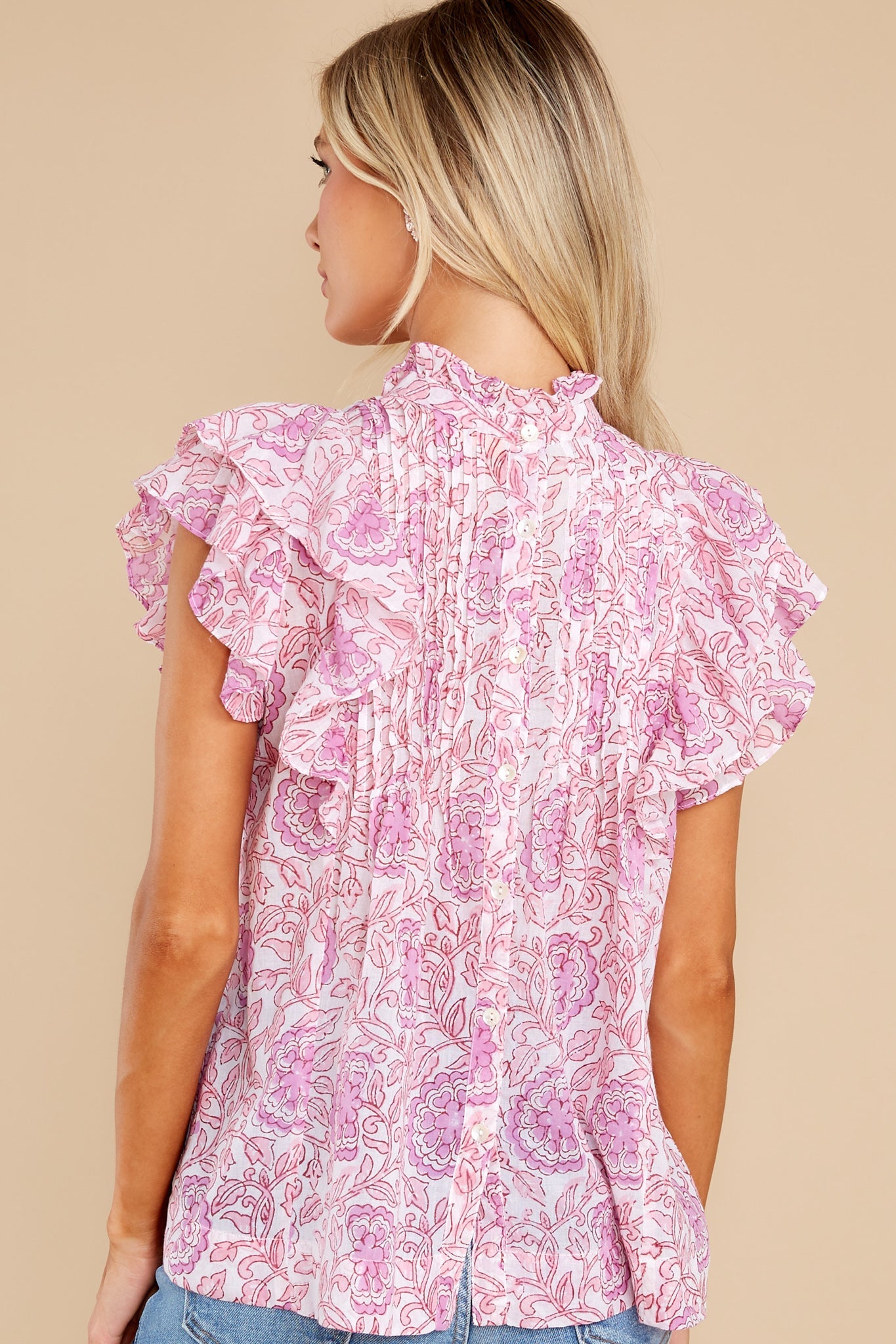 Malta Pink Pintuck Ruffle Top