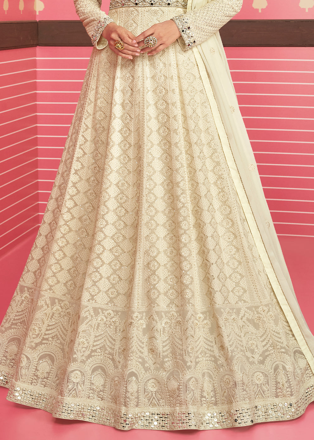 Ivory White Designer Georgette Embroidered Anarkali Suit