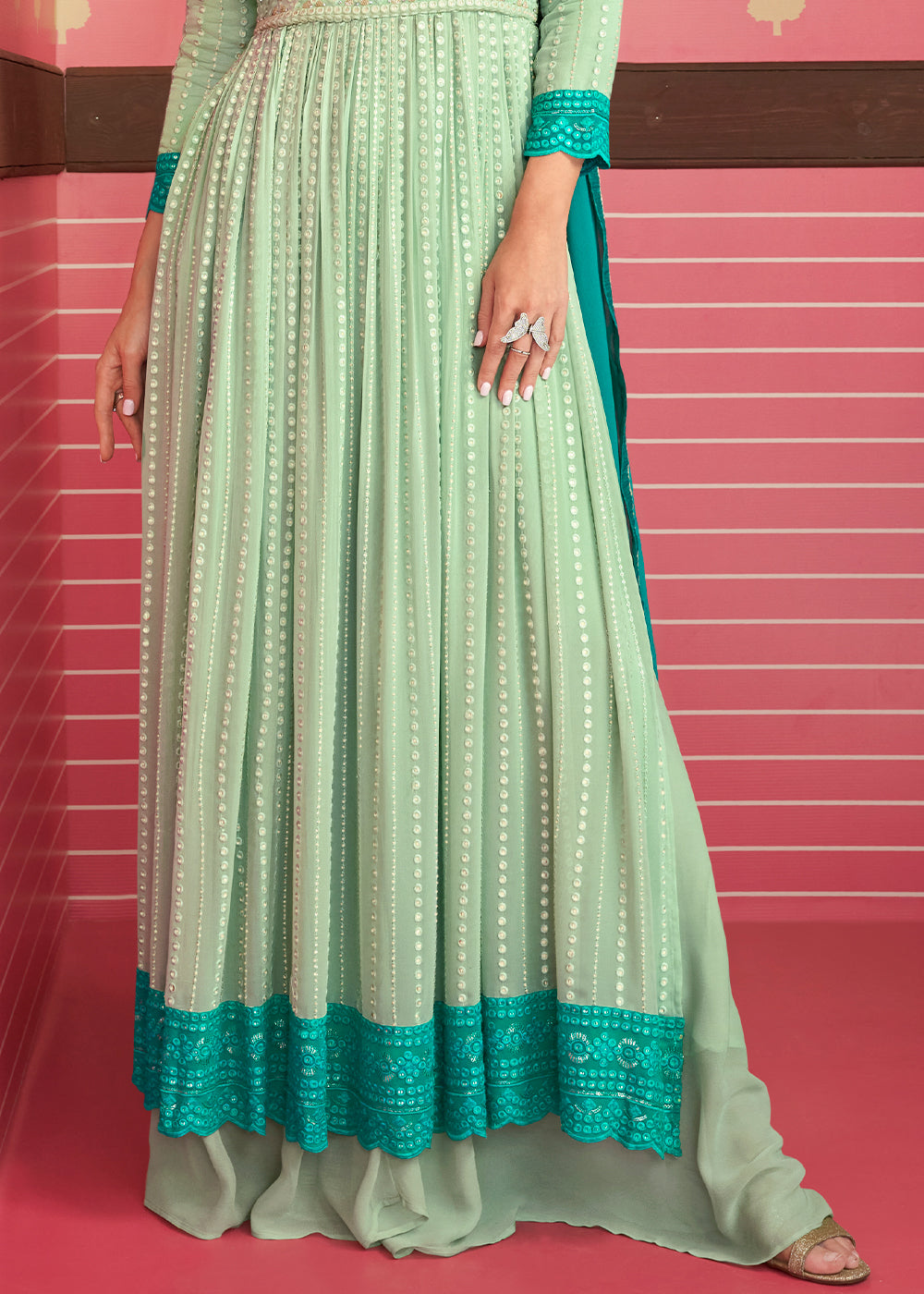 Shades Of Green Georgette Embroidered Anarkali Suit