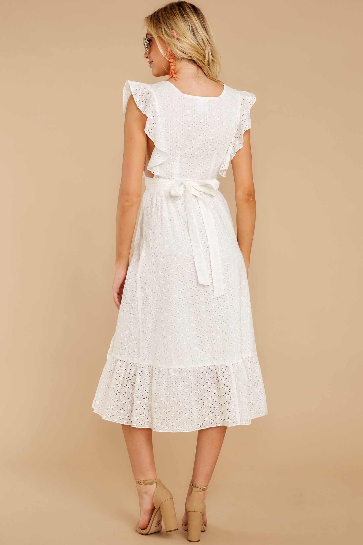 Silvery Seas White Eyelet Midi Wrap Dress