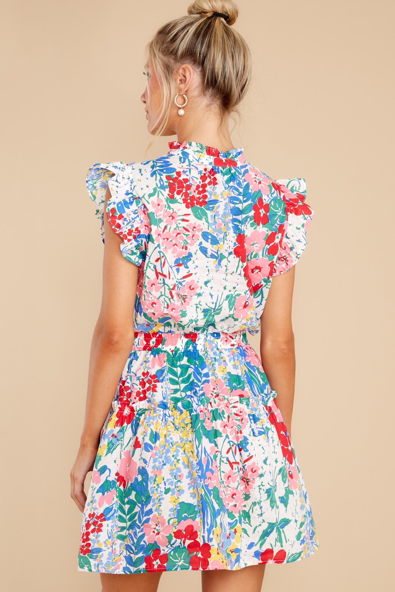 On A Pedestal White Multi Floral Print Dress