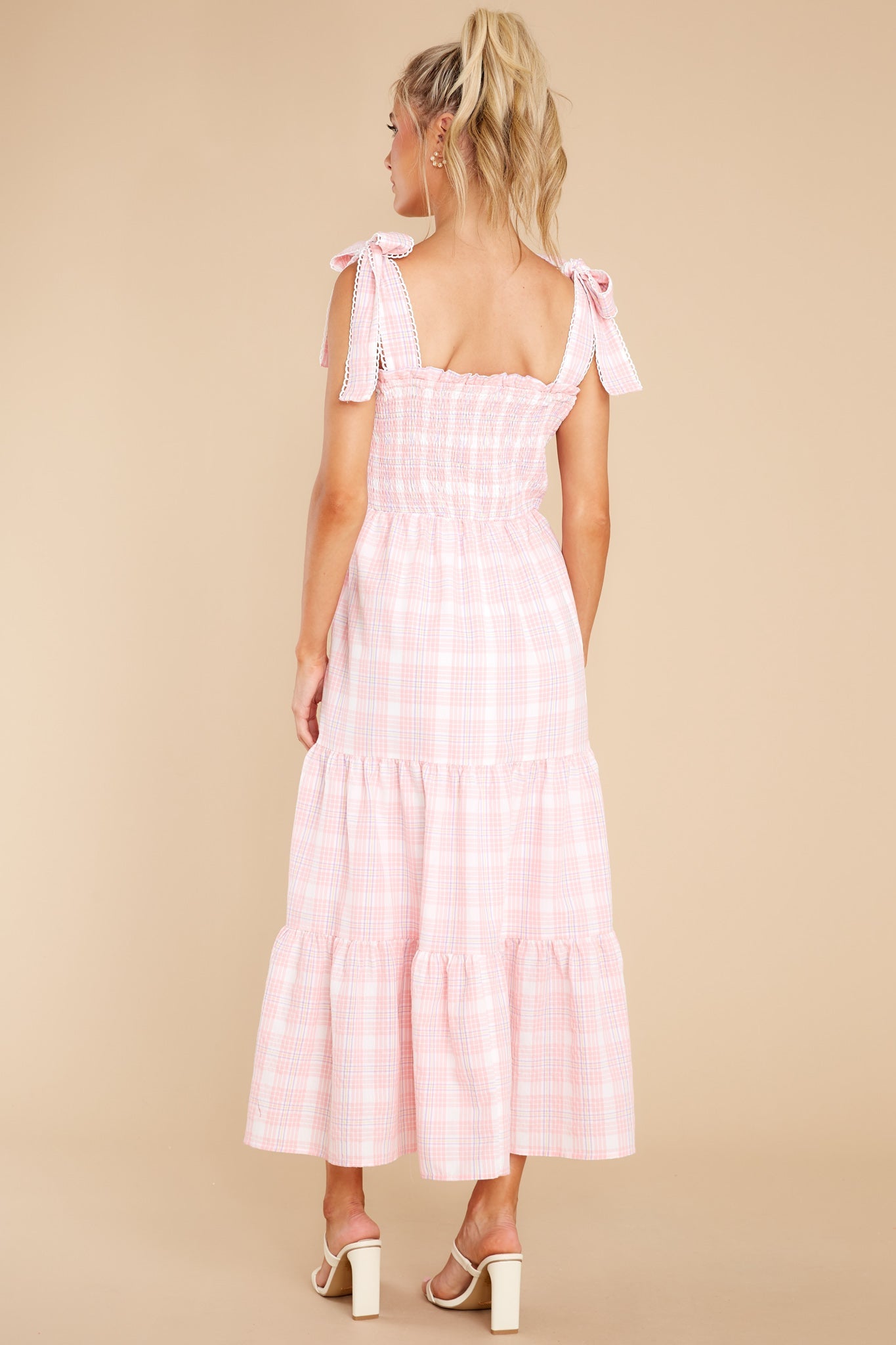 Elegant Darling Light Pink Gingham Cotton Maxi Dress