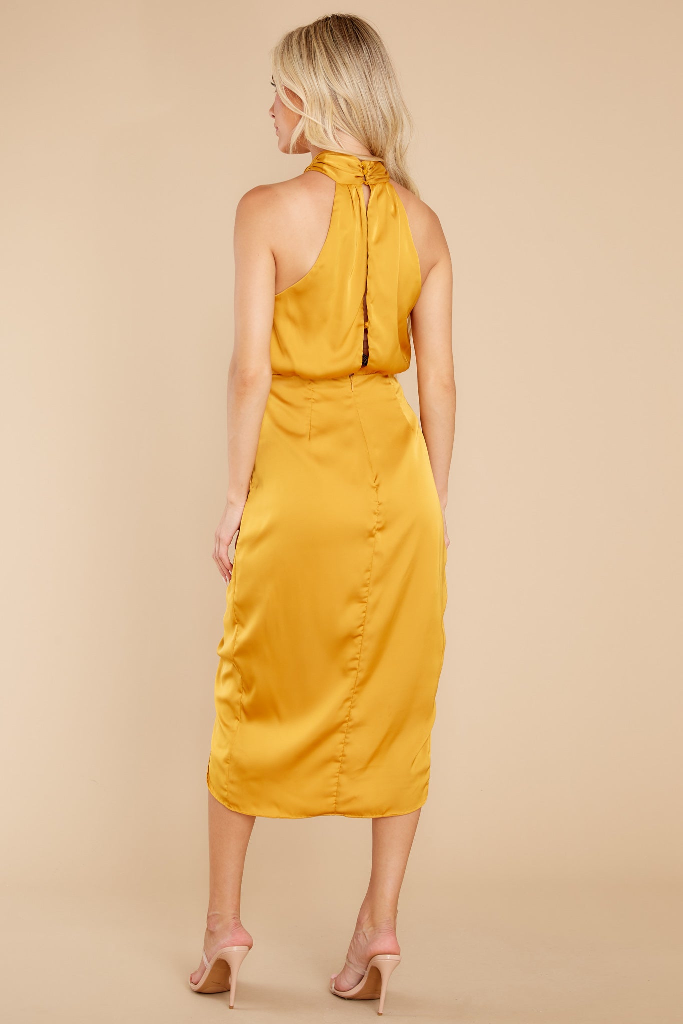 Midnight Chances Mustard Midi Dress