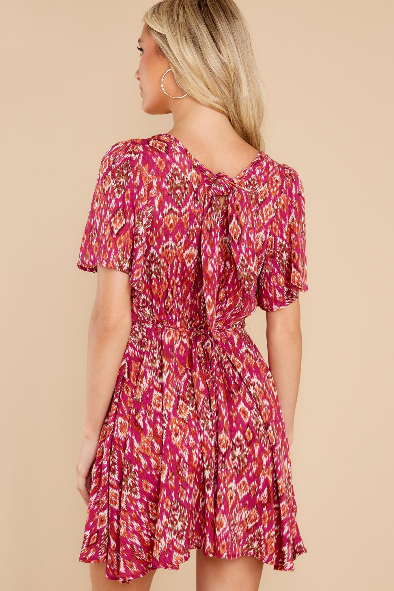 Mystery To Me Fuchsia Ikat Print Mini Dress