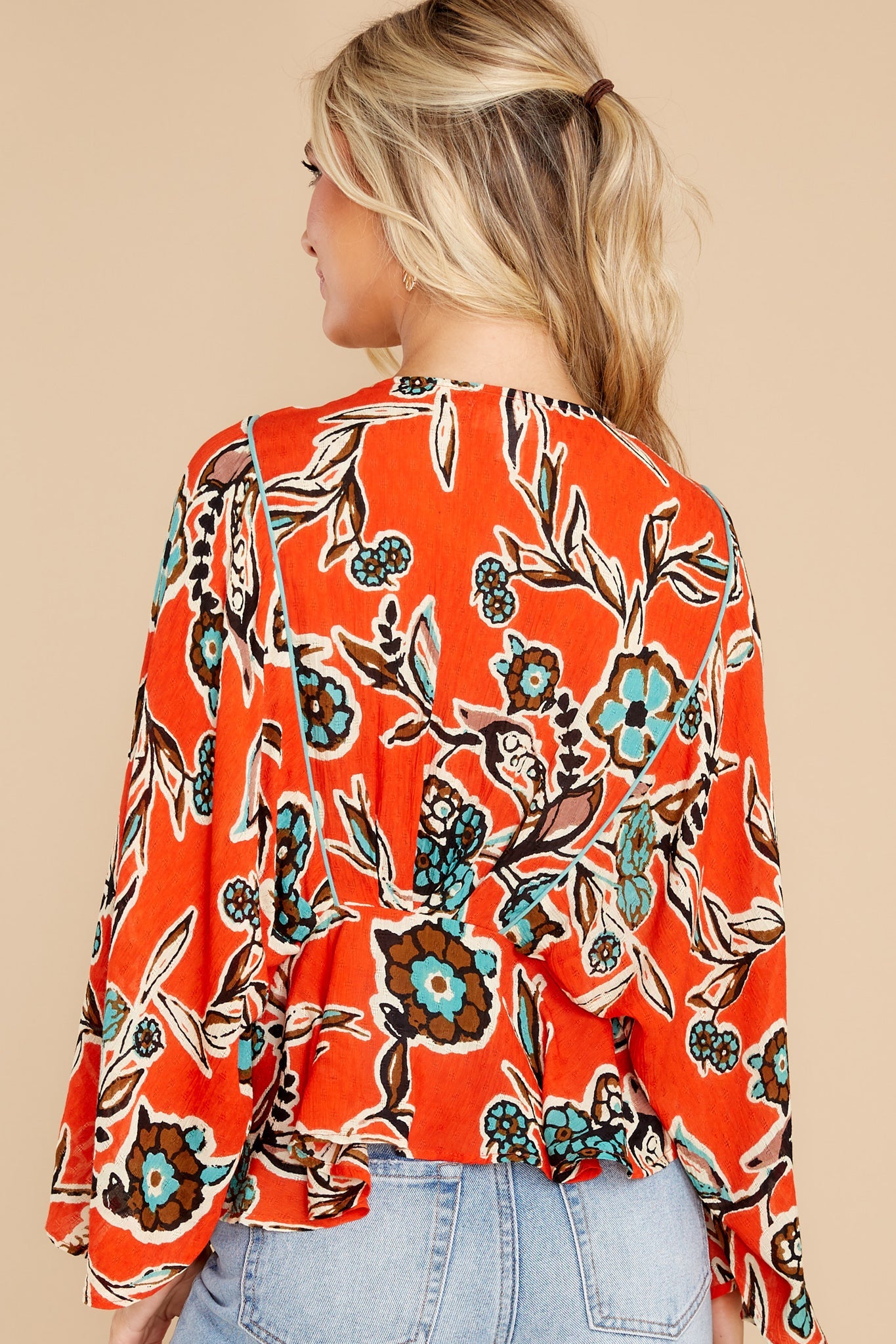 Leticia Tangerine Floral Batwing Top
