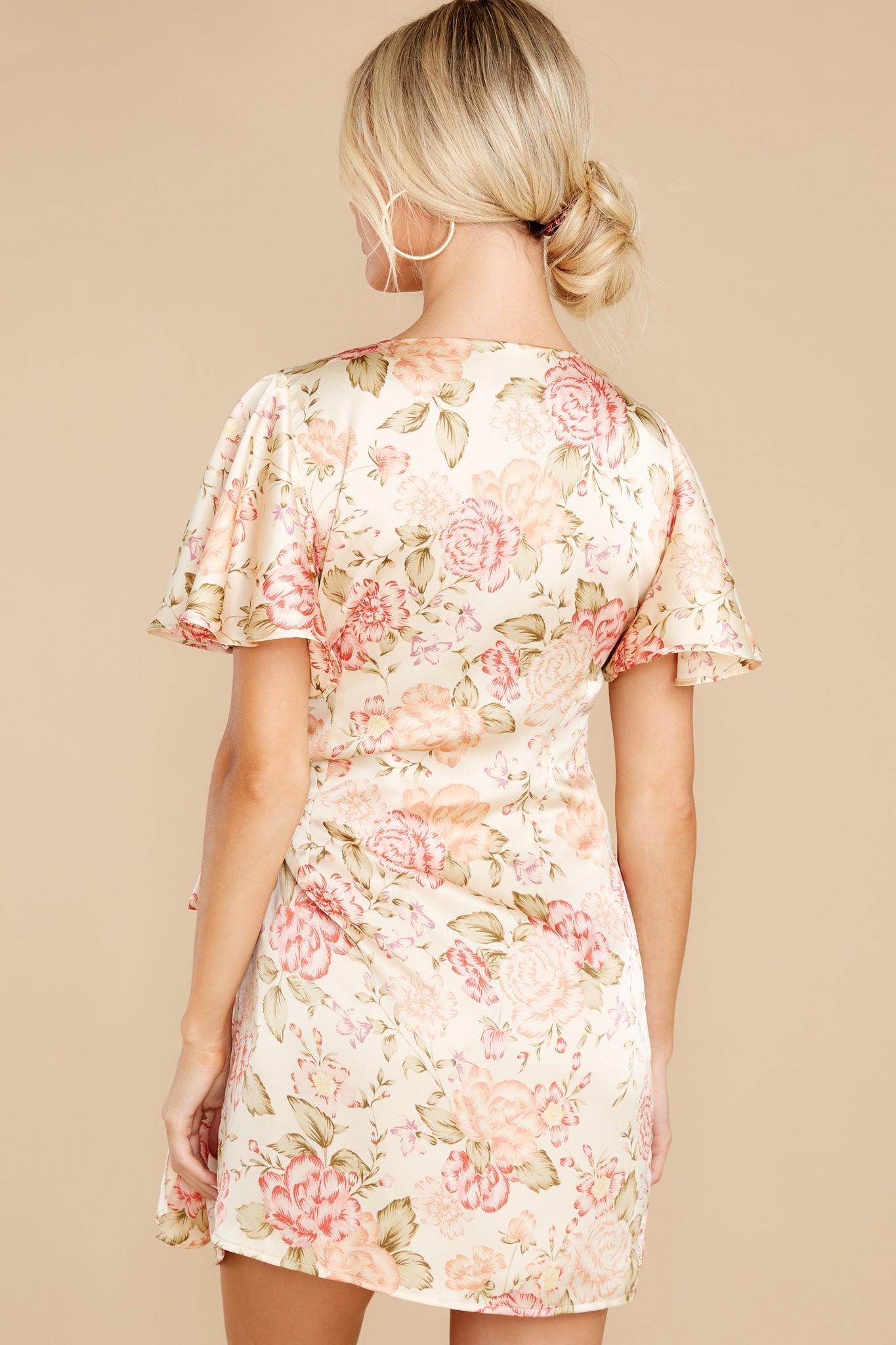 Get Growing Cream Floral Print Dress