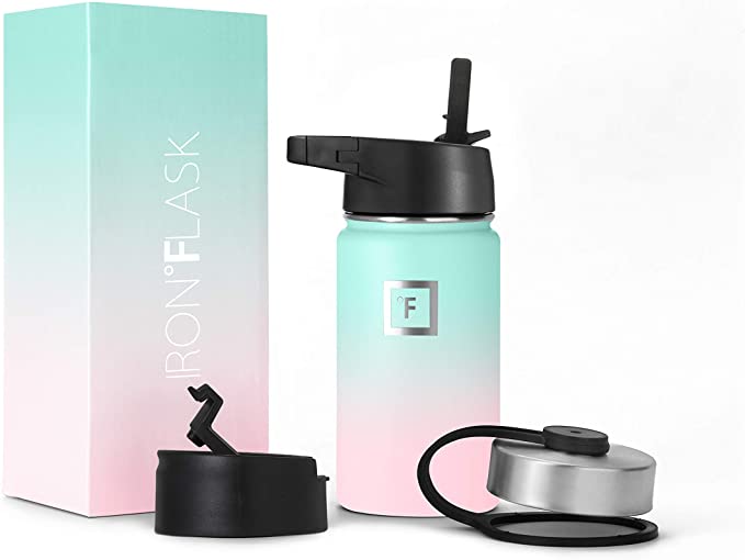 Iron Flask Sports Water Bottle - 14 Oz, 3 Lids (Straw Lid), Leak Proof, Vacuum Insulated Stainless Steel, Double Walled, Thermo Mug, Metal Canteen