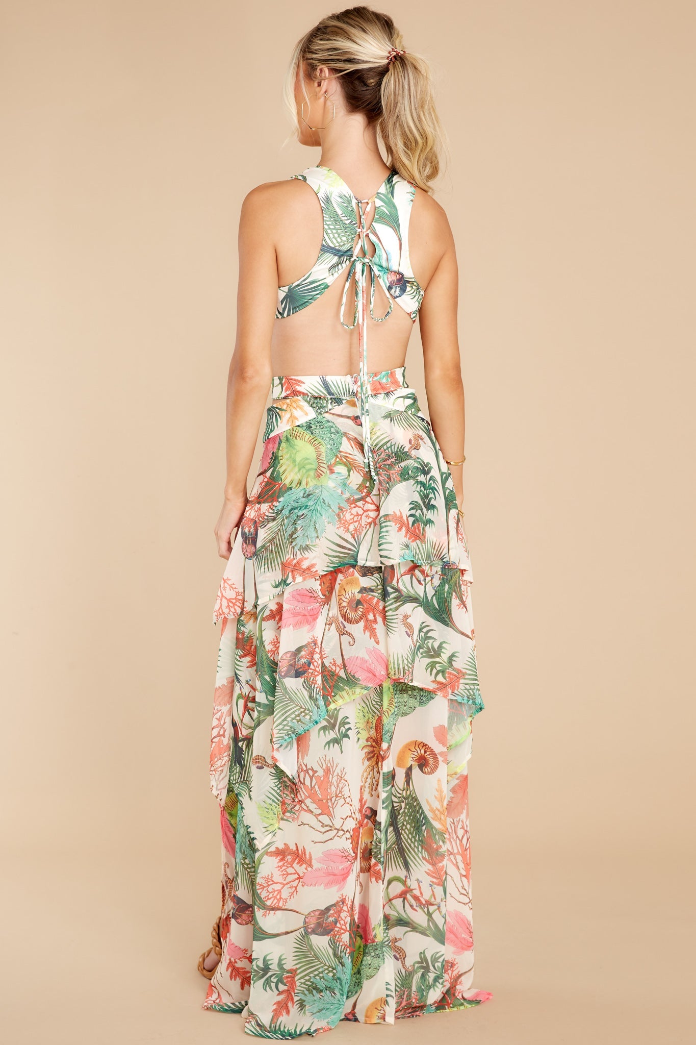 No Complications Ivory Tropical Print Maxi Dress