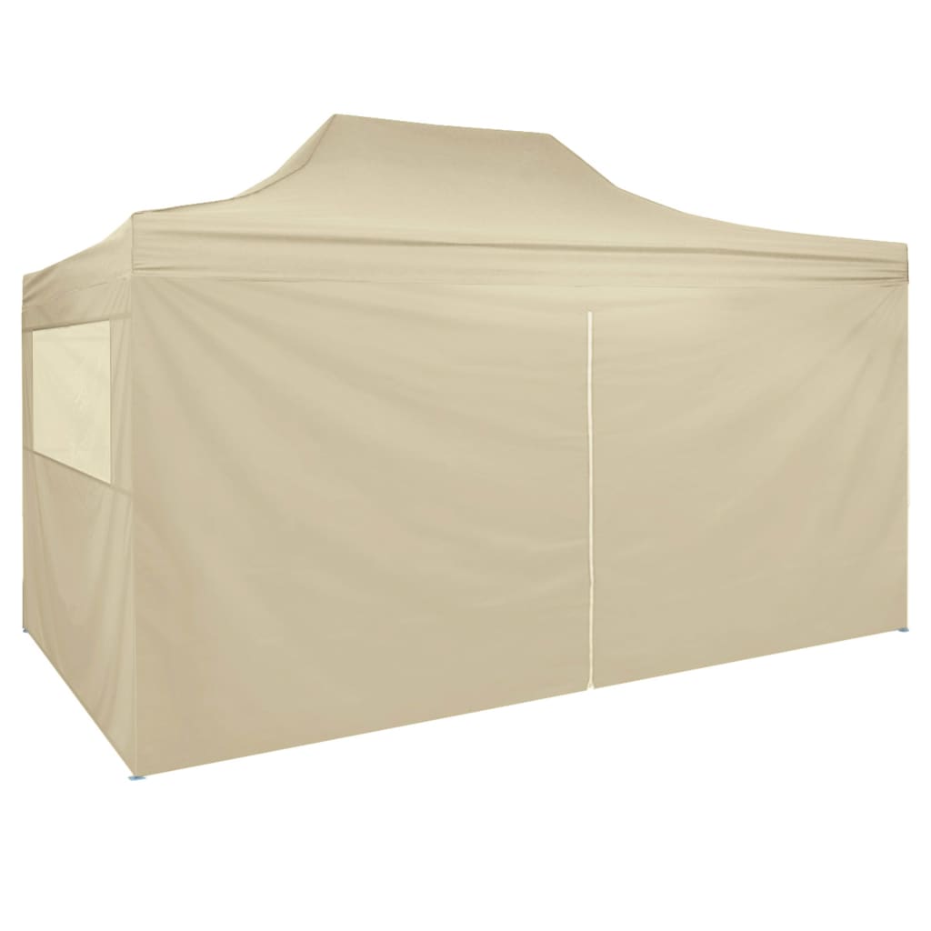 Faltzelt Pop-Up mit 4 Seitenteilen 3 x 4,5 m Cremeweiß