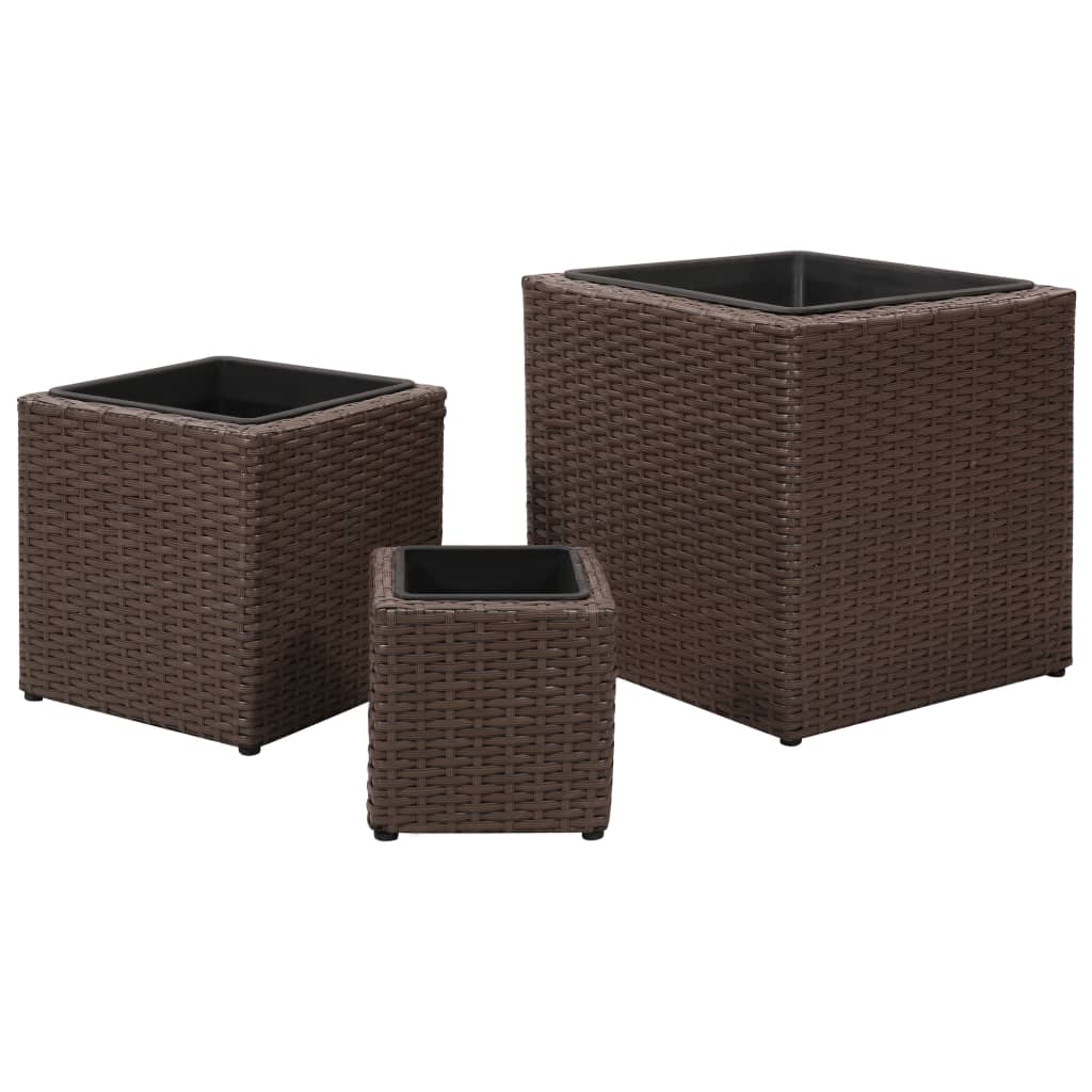 Garten-Hochbeet 3-tlg. Poly Rattan Braun