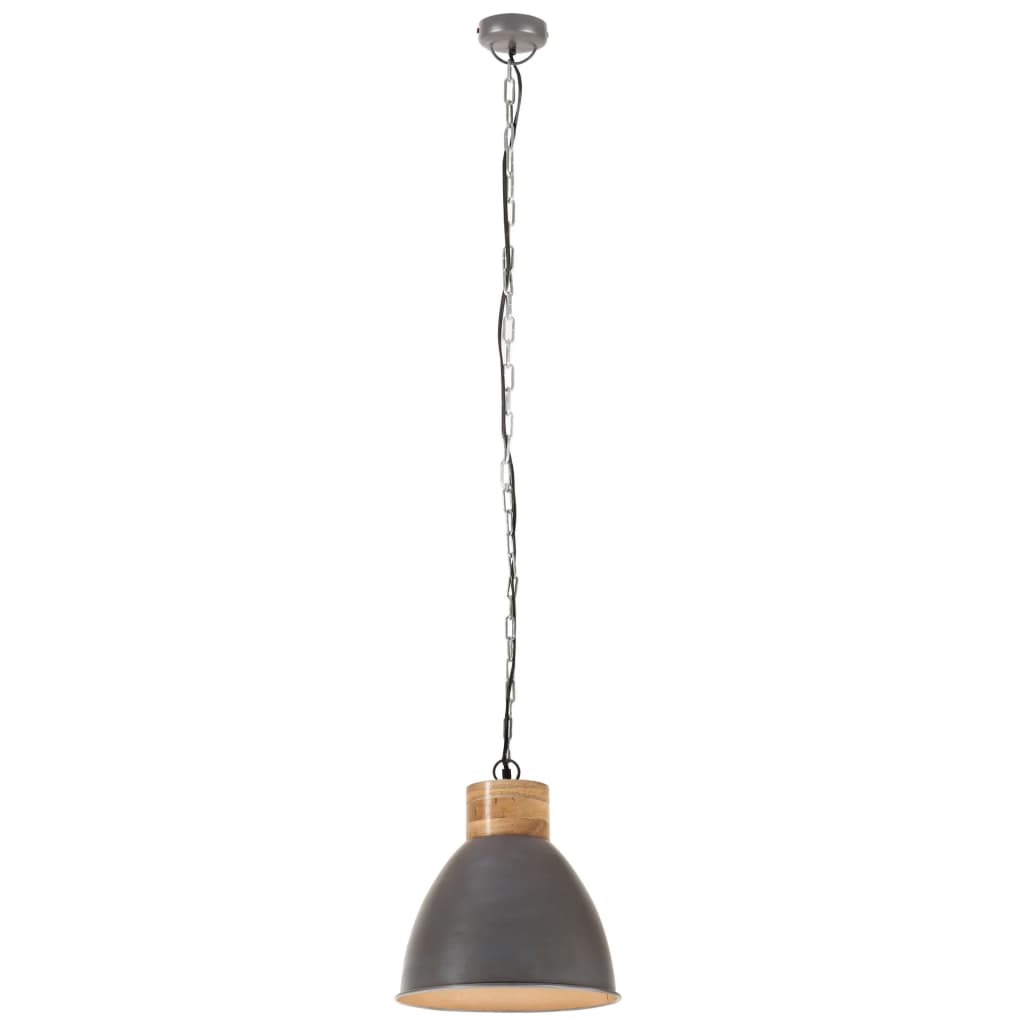 Hängelampe Industrie-Stil Grau Eisen & Massivholz 46 cm E27