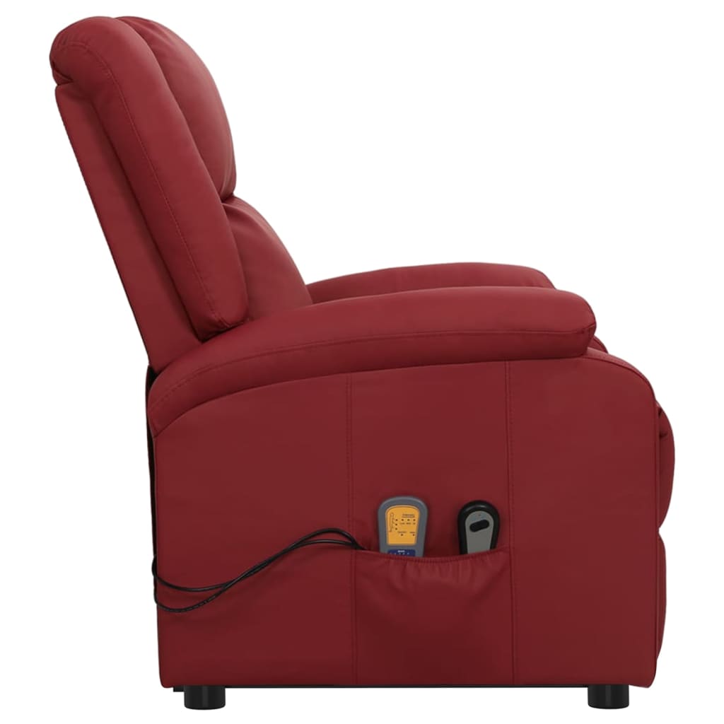 Massagesessel mit Aufstehhilfe Weinrot Kunstleder