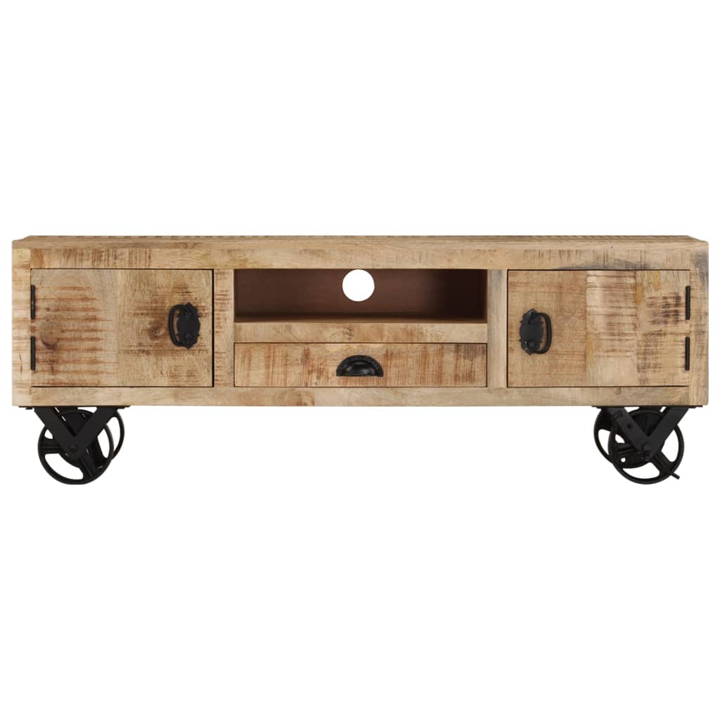 TV-Schrank mit Rädern 110x30x37 cm Raues Mangoholz